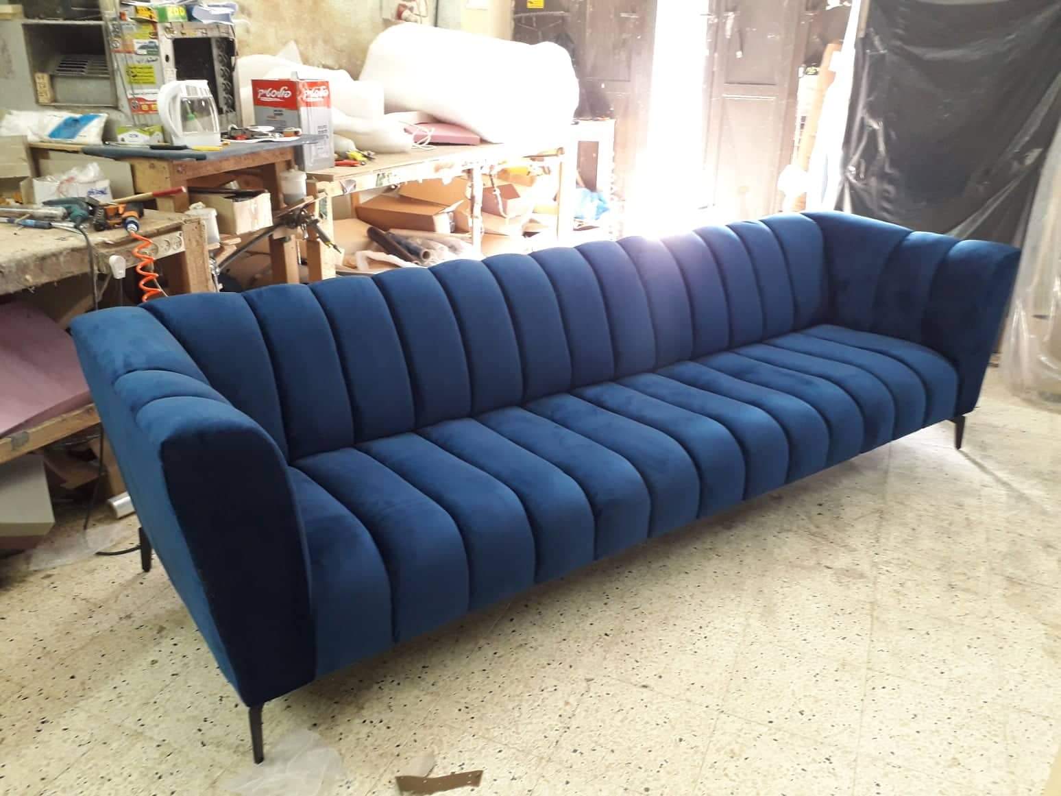 Navy Channel-Tufted Sofa