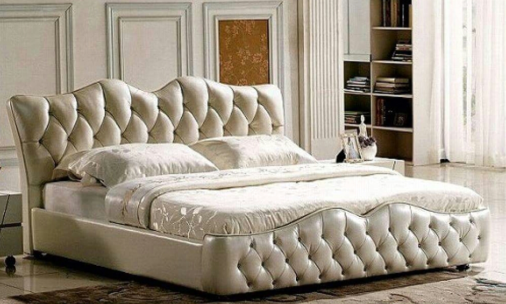 Ivory Tufted Leather Bed